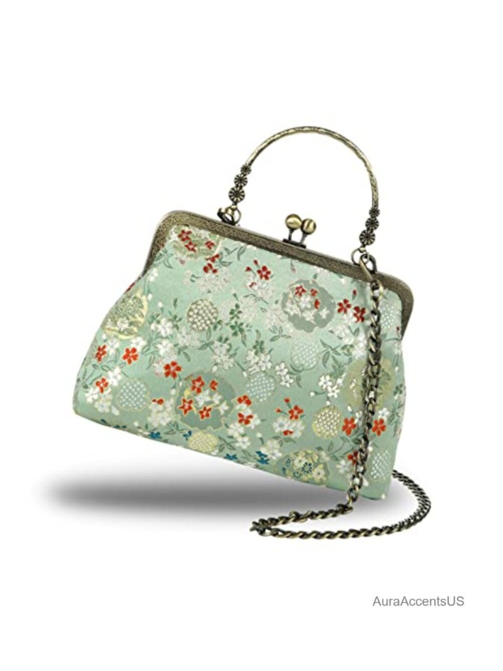 Vintage Floral Kiss Lock Evening Clutch Crossbody